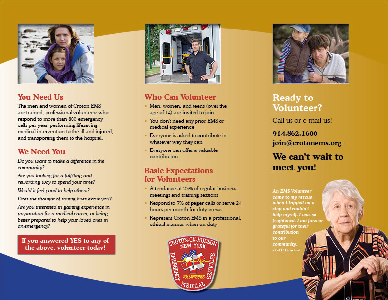 Appeal recruitment marketing campaigns designer Croton EMS volunteers poster postcard brochure resources 