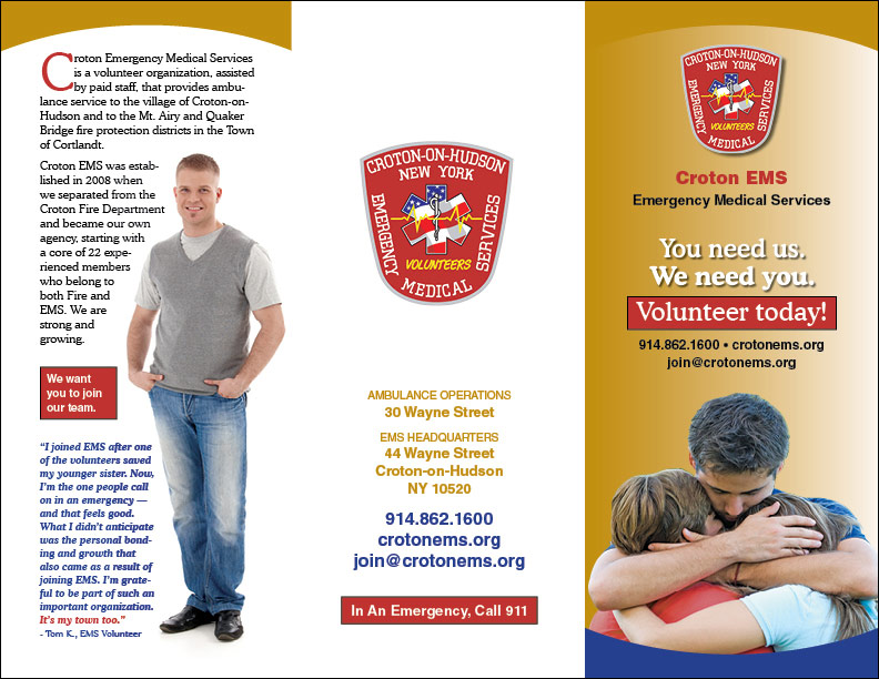 Appeal recruitment marketing campaigns designer Croton EMS volunteers poster postcard brochure 