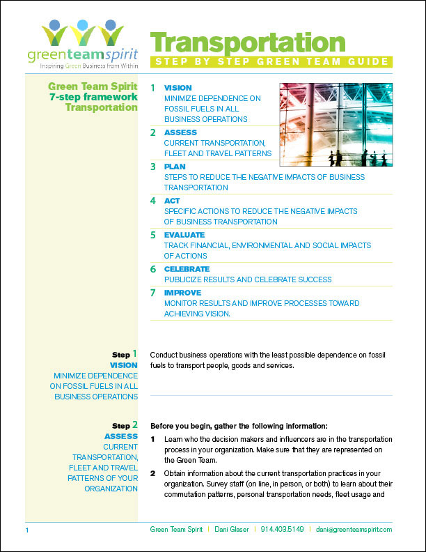 Green Team Spirit transportation module framework steps brochure designer 
