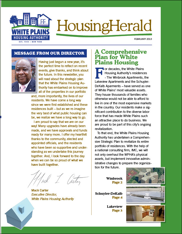 Newsletter designer White Plains Housing Authority affordable housing NY 