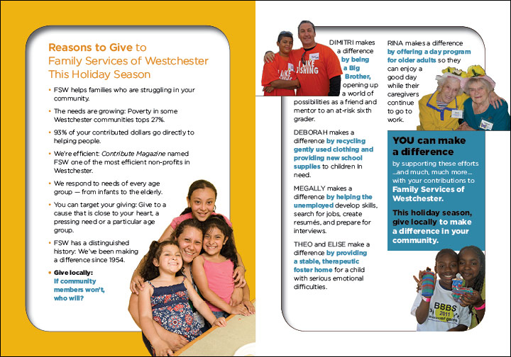  Non-Profit fundraising appeal Family Services Westchester card stories marketing campaigns designer 