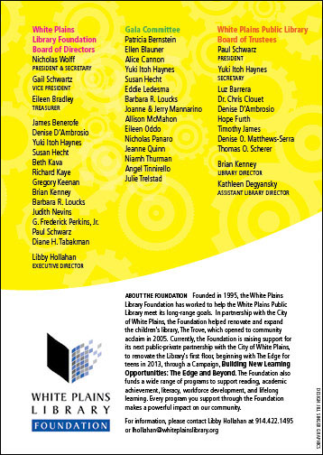  Non-profit fundraising gala board list committee list White Plains library invitation event marketing graphic design 