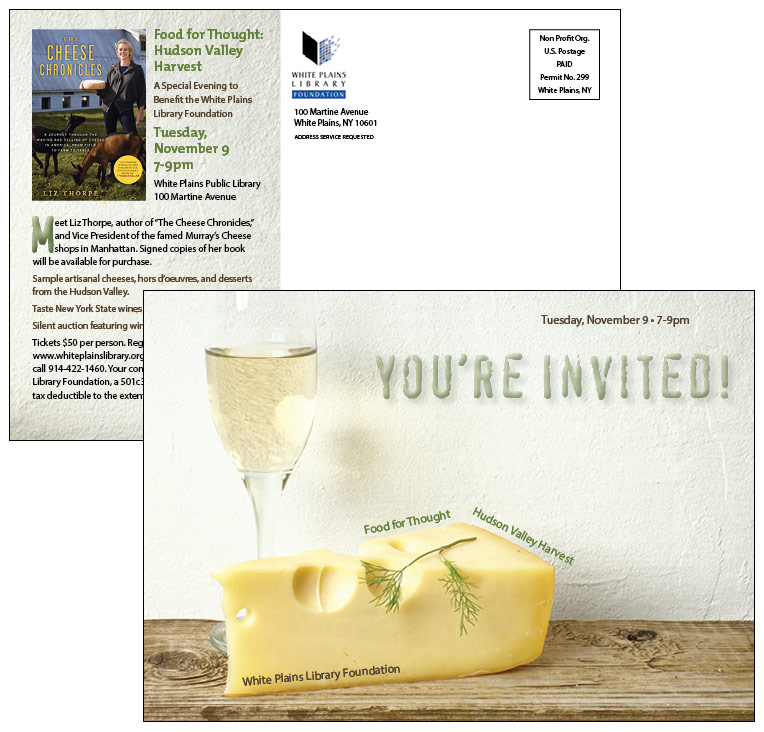 Non-Profit special event postcard invitations graphic design White Plains Library 
