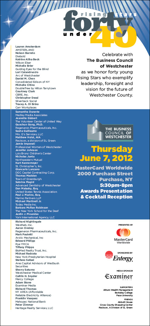 Business Council of Westchester 40 under 40 event invitation winners evenet marketing graphic design 