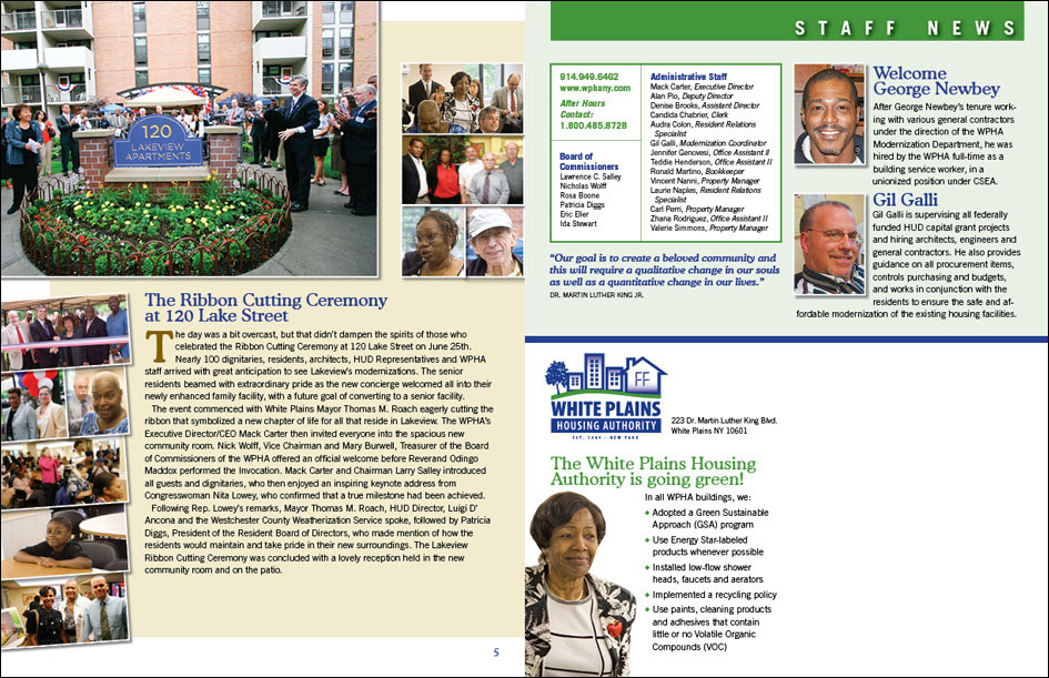 Newsletter designer White Plains Housing Authority affordable housing NY ribbon cutting 