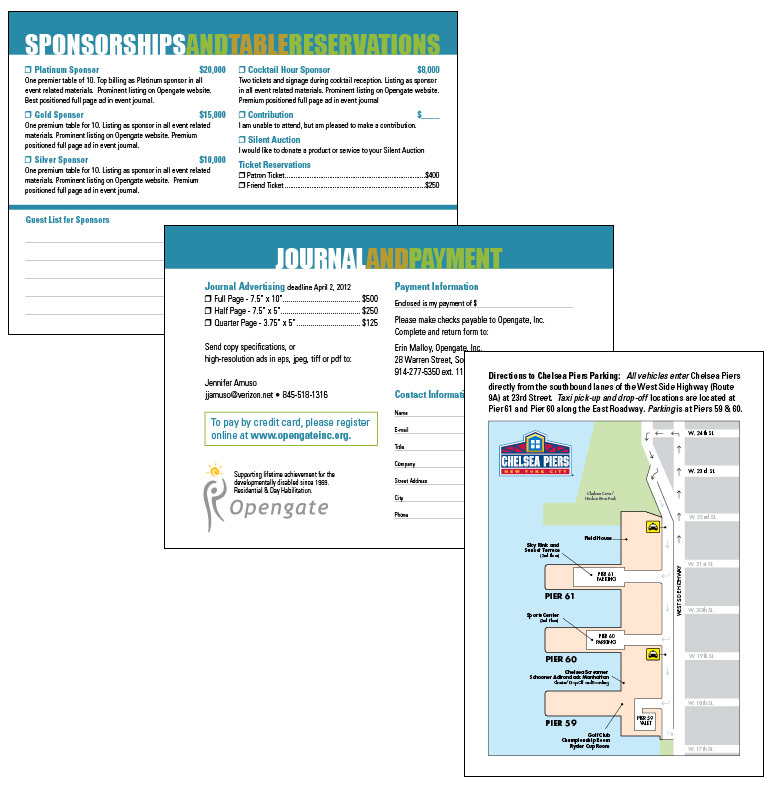 Non-profit fundraising gala Opengate rsvp sponsorship directions0event marketing graphic design 